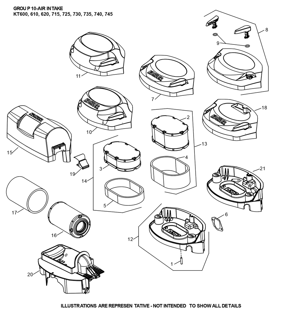 Kt735-3102 Air Intake Diagram and Parts List for KT735-3102  Cub Cadet Lawn Tractor